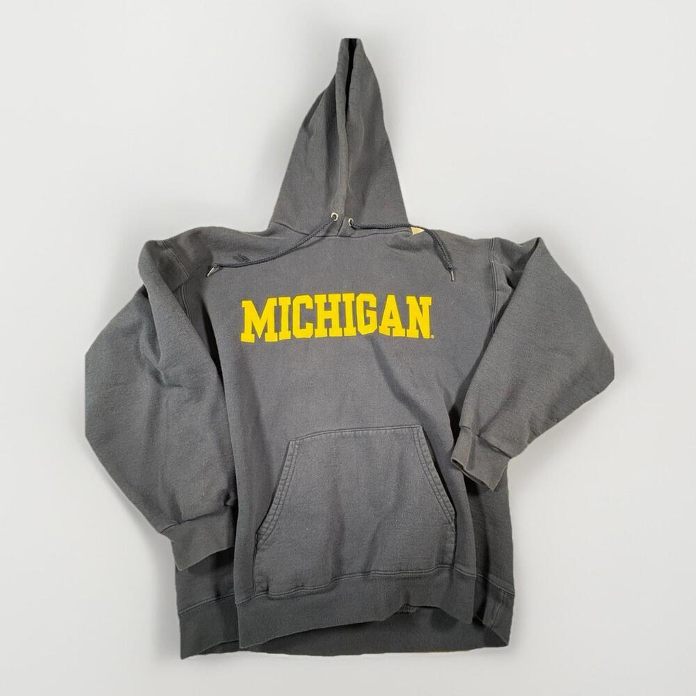 Michigan Wolverines Hoodie Sweatshirt Mens M Blue Pullover Hanes Apparel (A32)